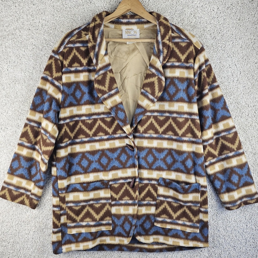 Vintage Ninon de Lenclos Aztec Southwestern Blazer Cardigan Sz Large 90s SOFT